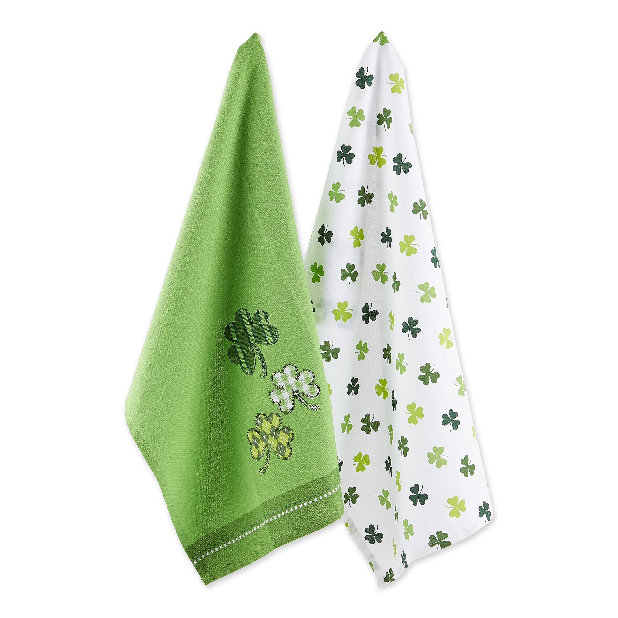 DII&#xAE; Green &#x26; White Shamrock Lucky Day Dishtowels, 2ct.